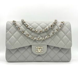 Chanel Classic Flap Jumbo – Light Grey Calfskin with Gold Hardware